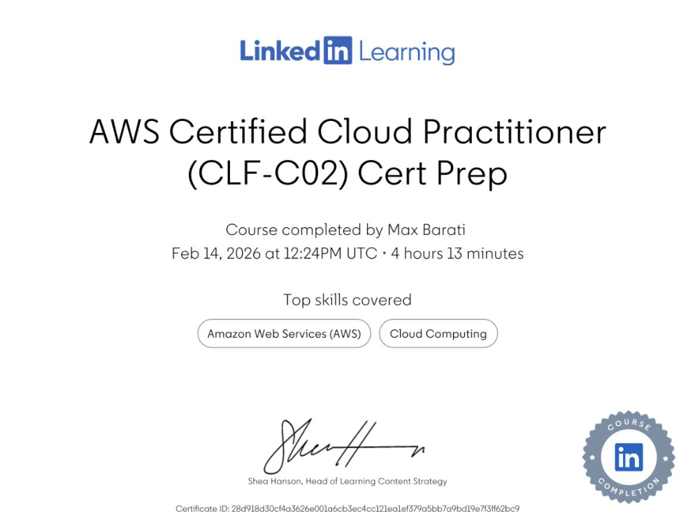 Preview of AWS Certified Cloud Practitioner (CLF-C02) Cert Prep certificate